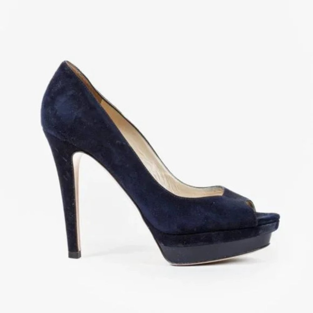 Jimmy Choo Tayten Navy Blue Suede Platform Pumps